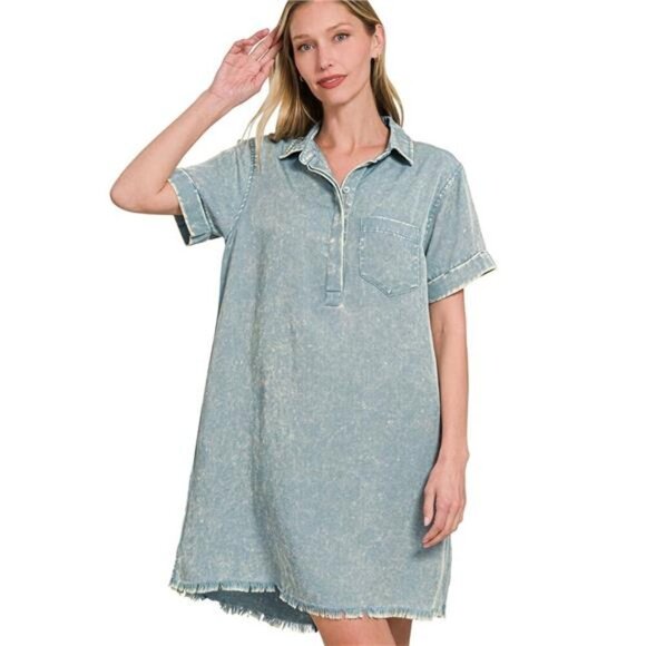 Zenana Outfitters Dresses & Skirts - Zenana Tencel Mineral Washed Collared Shirts‎ Dress